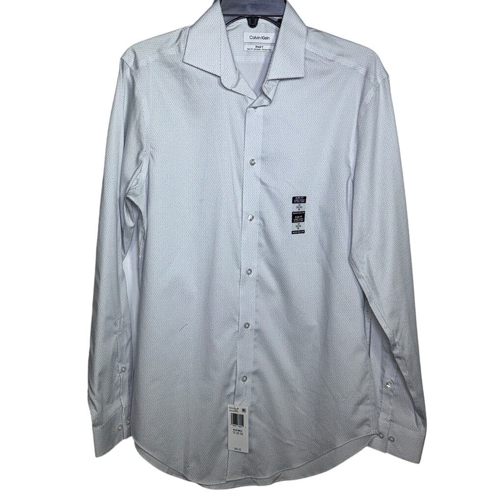 Calvin Klein Steel Men's Slim-Fit Stretch Dress Shirt, blue multi 15 32-33 $85